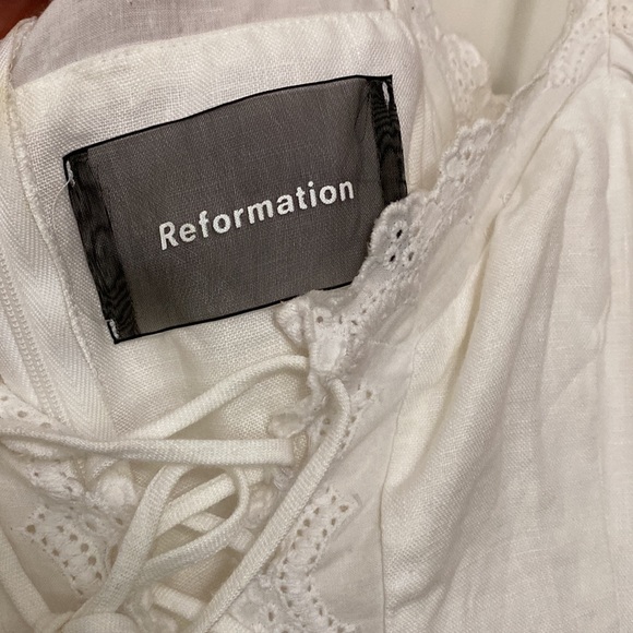 reformation Reid white linen lace up mini dress - Picture 5 of 6
